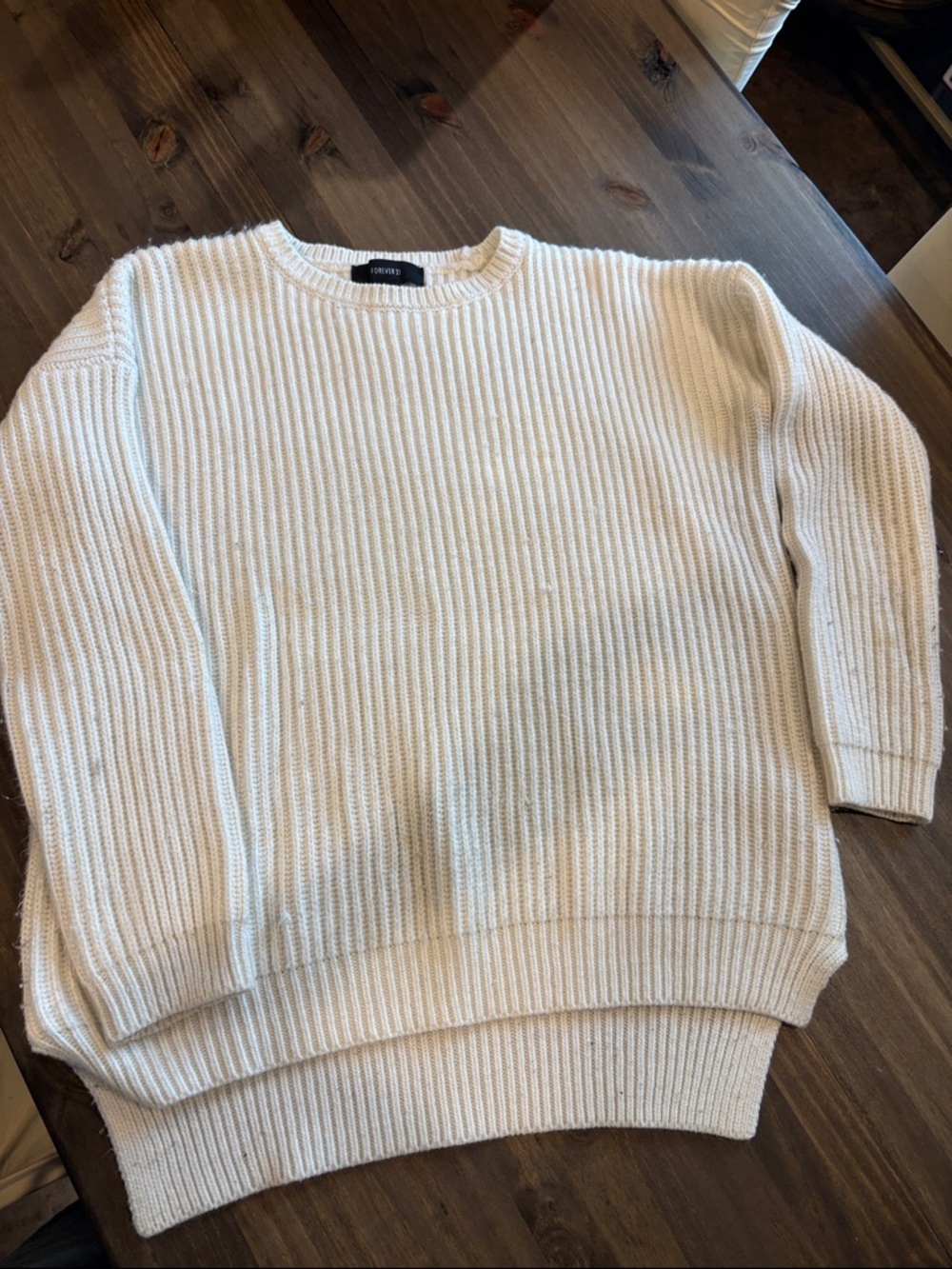 Forever 21 Cream Ribbed Crew Neck Sweater